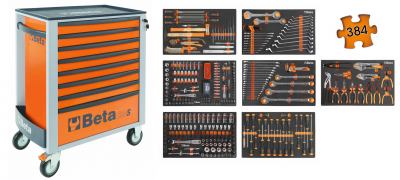BETA Werkzeugwagen mit 8 Schubladen, mit Werkzeugsortiment, 384-teilig
